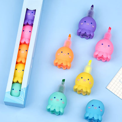 6 Colors/Box Small Octopus Shape Highlighter-3mm