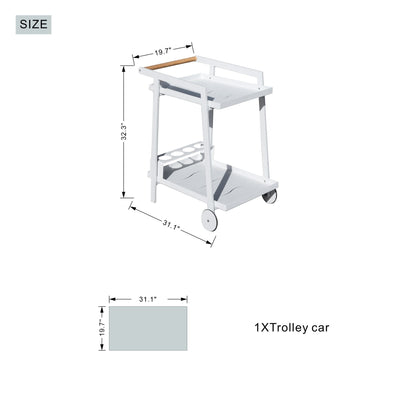 Aluminum White Indoor/Outdoor Patio Serving Dual-layer Cart with Teak Handle