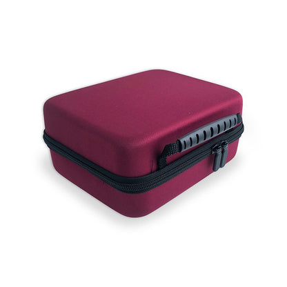 Raspberry small battery storage case with zippered hard shell and black carrying handle