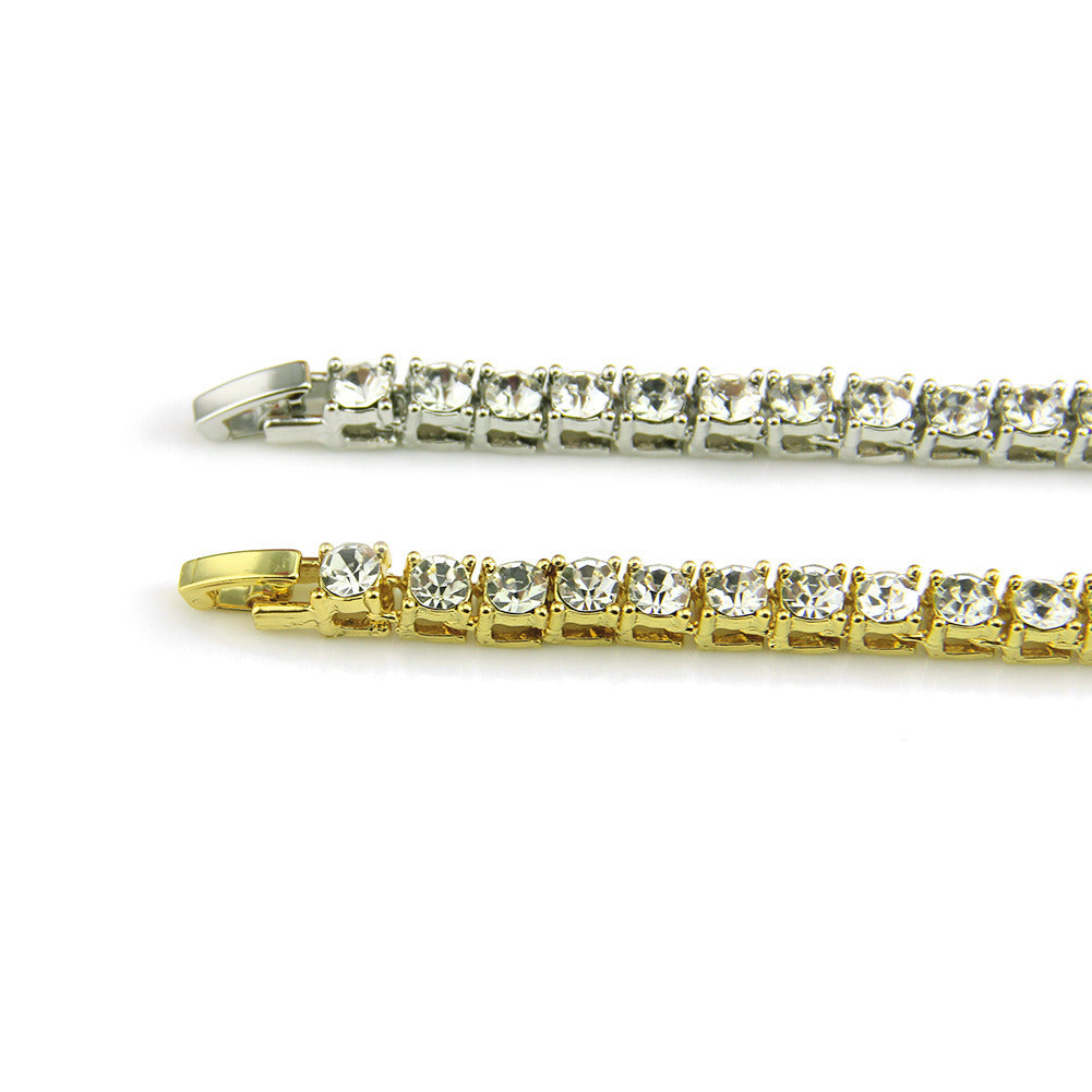 Rhinestone tennis bracelet set: silver-tone and gold-tone rows with clear stones