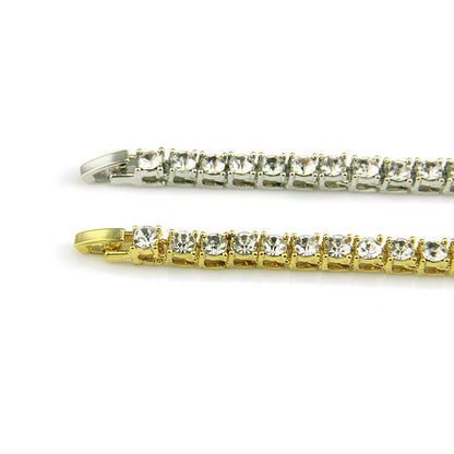 Rhinestone tennis bracelet set: silver-tone and gold-tone rows with clear stones