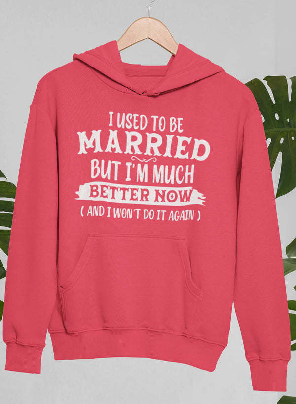 Red hoodie with front graphic text and kangaroo pocket, pullover hooded sweatshirt
