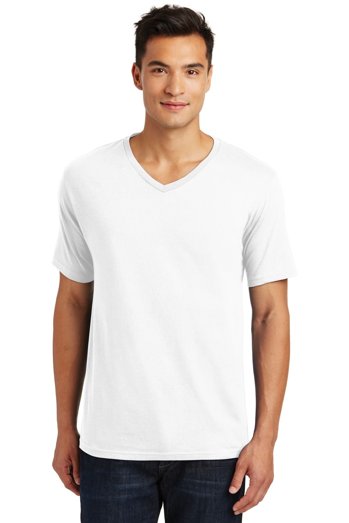 Men's v-neck tee, bright white, solid knit, short sleeves