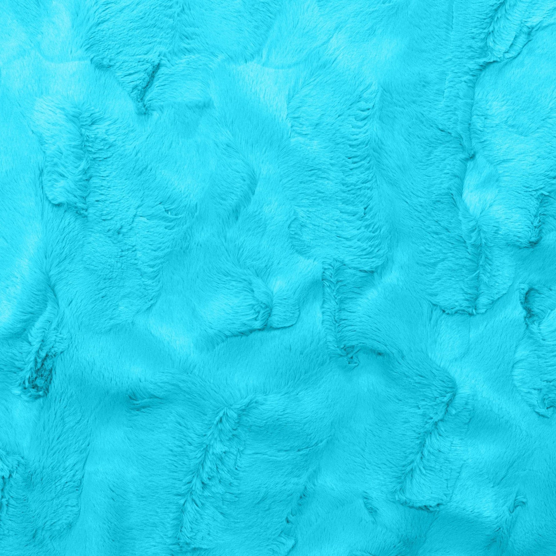 Maui turquoise faux fur fabric for bean bag couch, crinkled texture close-up