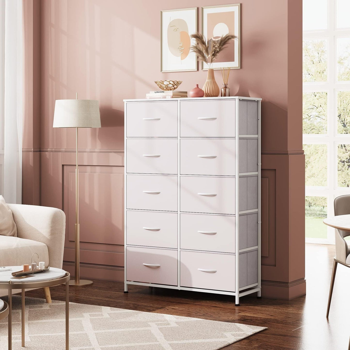 Bedside Table For Bedroom With 10 Fabric Drawers Storage Cabinet Steel Frame Closet For Clothes Storage Display Cabinet
