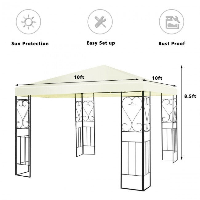 Patio gazebo canopy tent diagram, cream roof with 10ft width and 8.5ft height