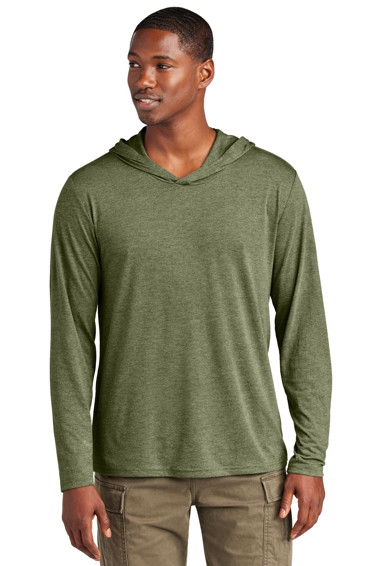 Green long sleeve hoodie with front hood and kangaroo pocket