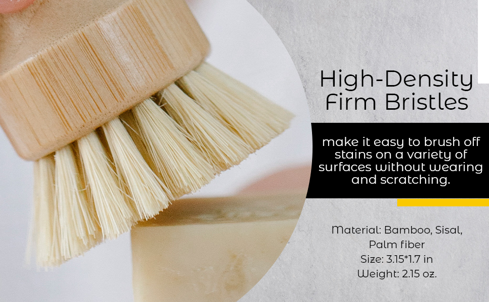 Bamboo sisal dish brush head with firm pale bristles for scrubbing