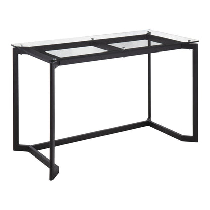 Masters Modern Office Desk in Black Steel with Clear Glass Top by