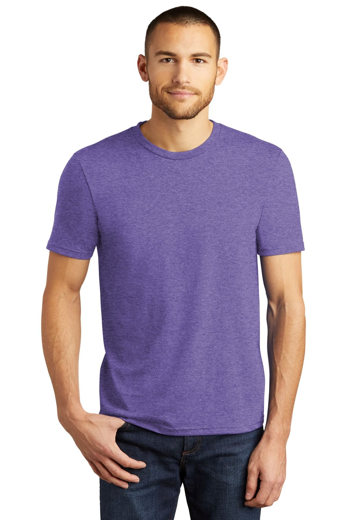 Purple tri-blend crew neck T-shirt with short sleeves