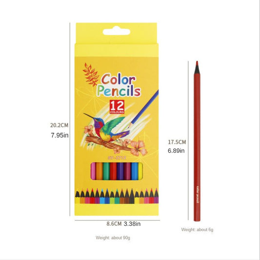 12-color colored pencils set in yellow blister pack with visible pencils and tips