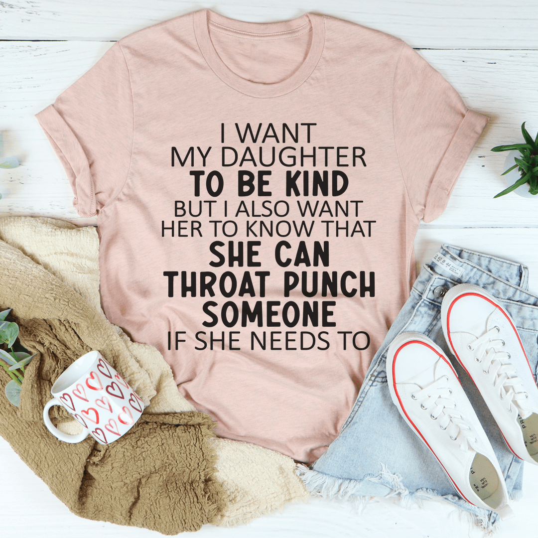 Dusty pink slogan T-shirt with black front text, crew neck short sleeves
