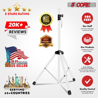 5 Core Speaker Stand Tripod Floor Tall Adjustable Up to 72 Inch DJ Studio Monitor Stands Pole Mount - SS ECO 1PK WOB