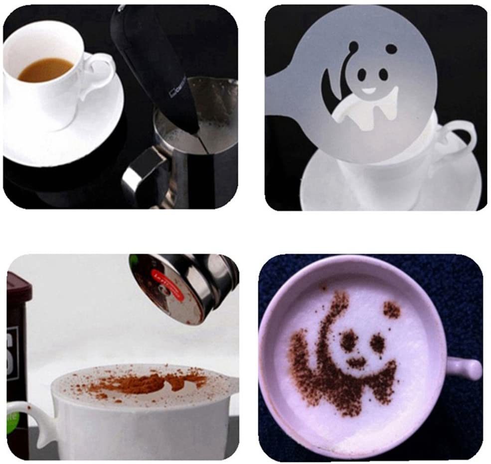 White plastic coffee stencil shaped like a cute ghost character