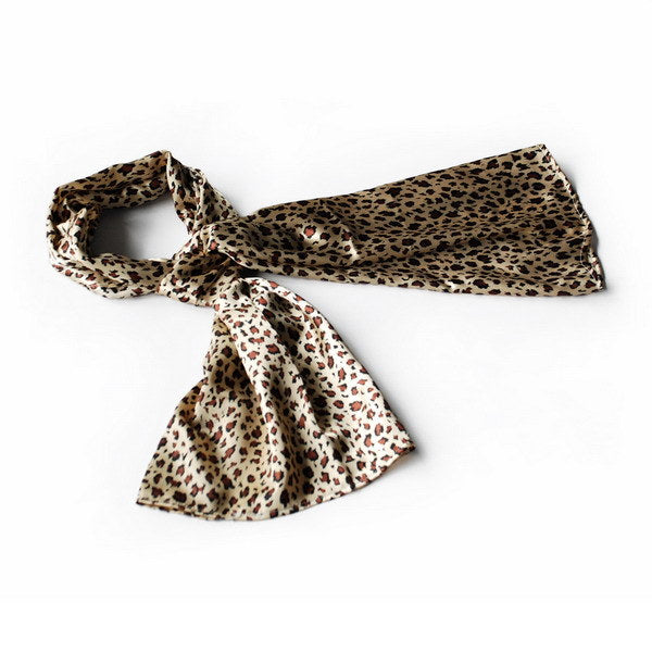 Brown and cream leopard print scarf, small size with fringeless ends