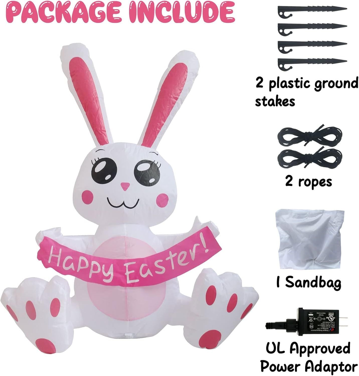 3.8 FT Easter Inflatable Cute Bunny Outdoor Decorations, Easter Blow up Banner Bunny Yard Decorations Build-in Flashing LED Lights, Decorate Outdoor Indoor Garden Lawn Yard.