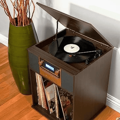 Victor Boyleston 7-in-1 3-Speed Turntable Music Center with Album Storage