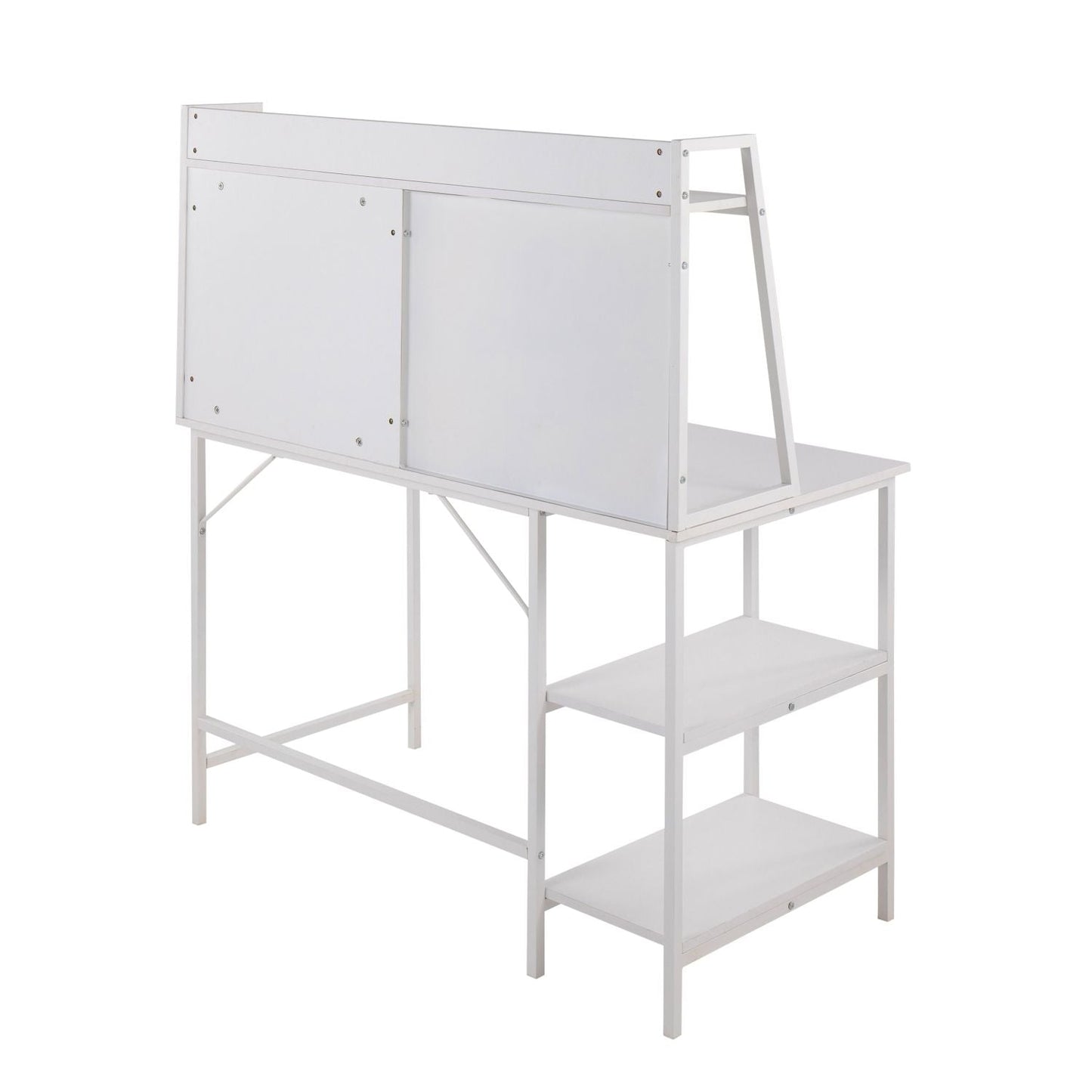 Geo Shelf Contemporary Desk in White Steel and White Wood by