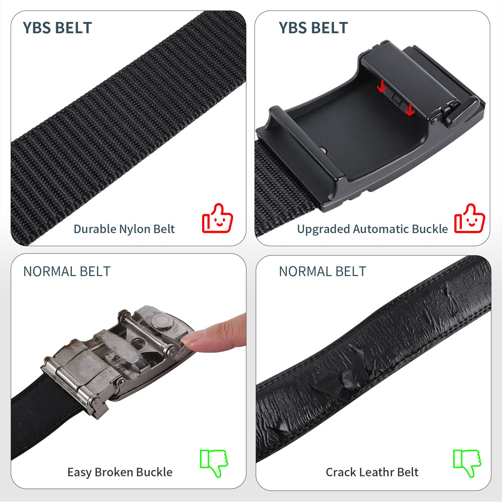 Nylon ratchet golf belt with black webbing and automatic slide buckle, close-up