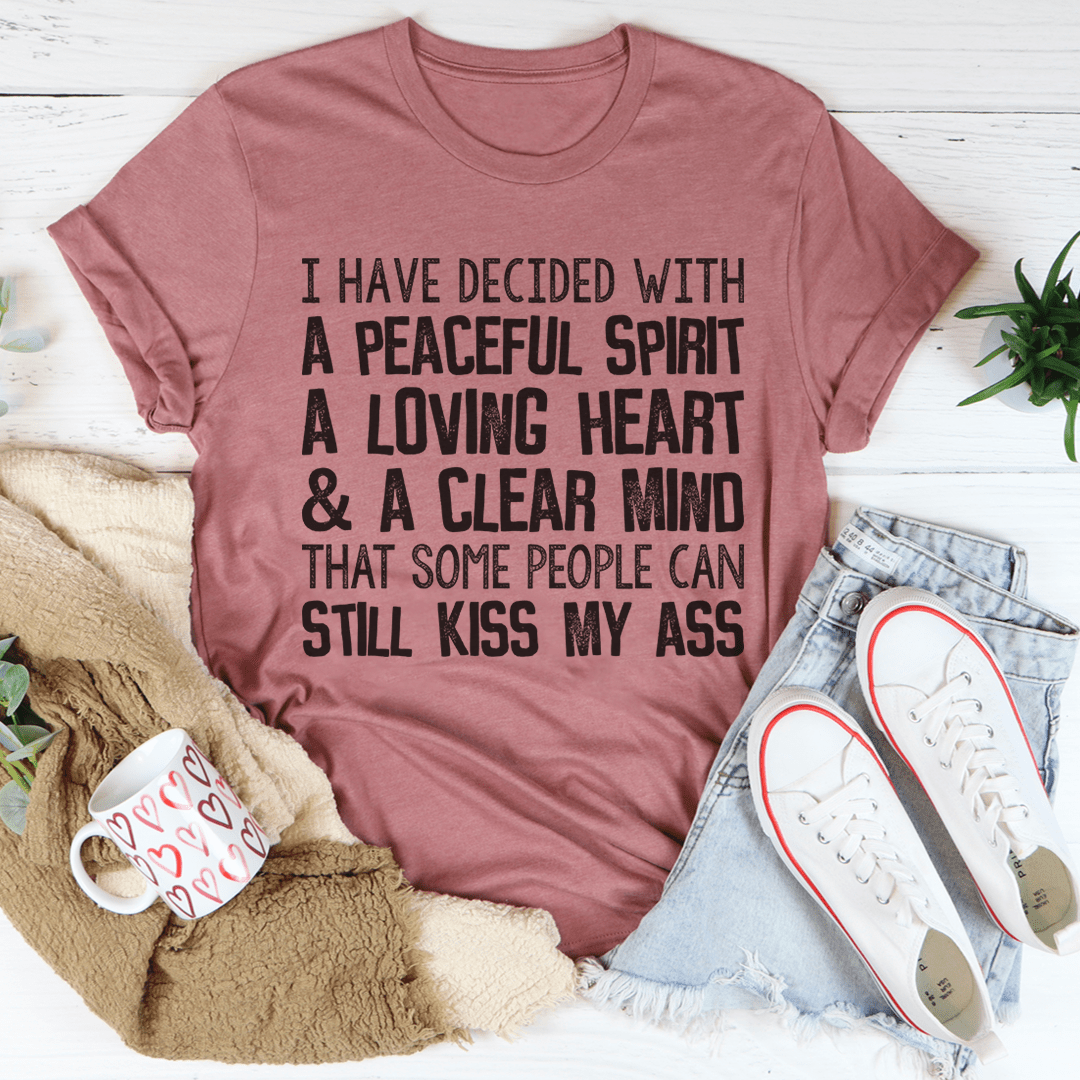 Mauve graphic T-shirt with bold dark front slogan text.
