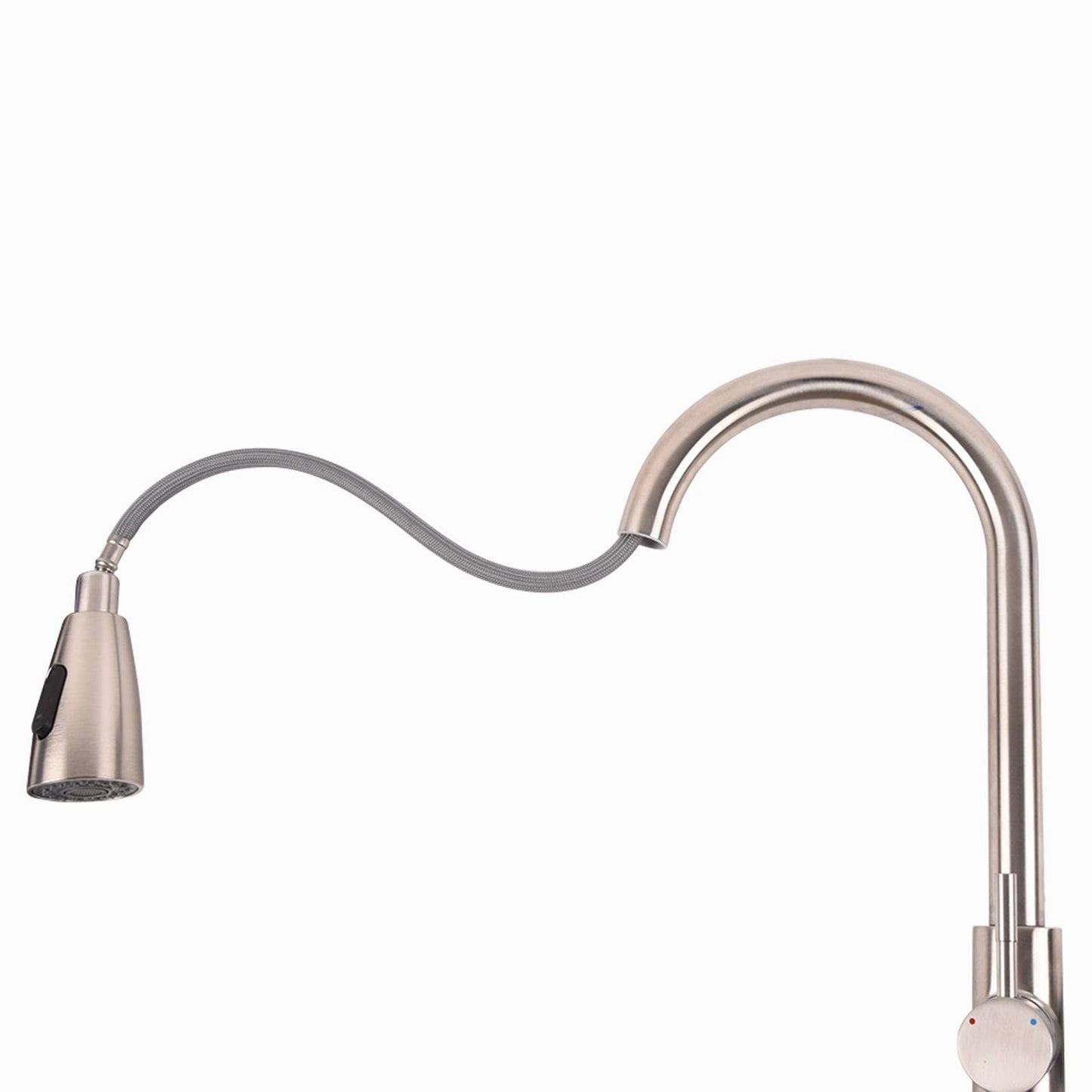 Stainless steel kitchen faucet with flexible pull-down hose and high-arc spout
