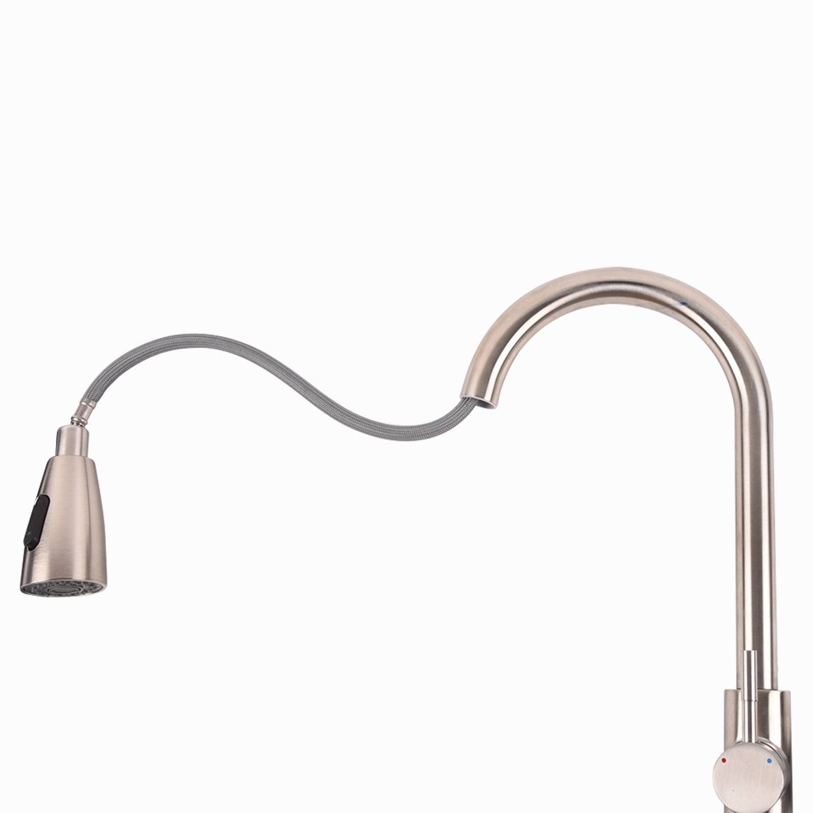 Stainless steel kitchen faucet with flexible pull-down hose and high-arc spout