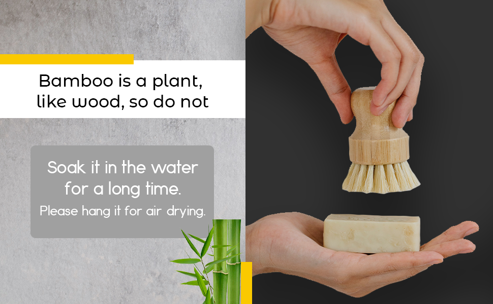 Bamboo sisal dish brush held in hand, with pale bristle tips