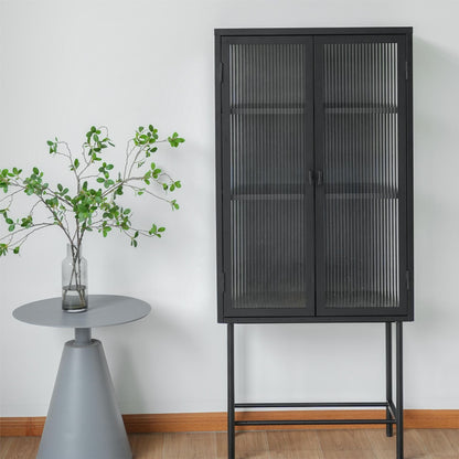Modern Solid Color Matte Glass Storage Cabinet with Adjustable Shelves