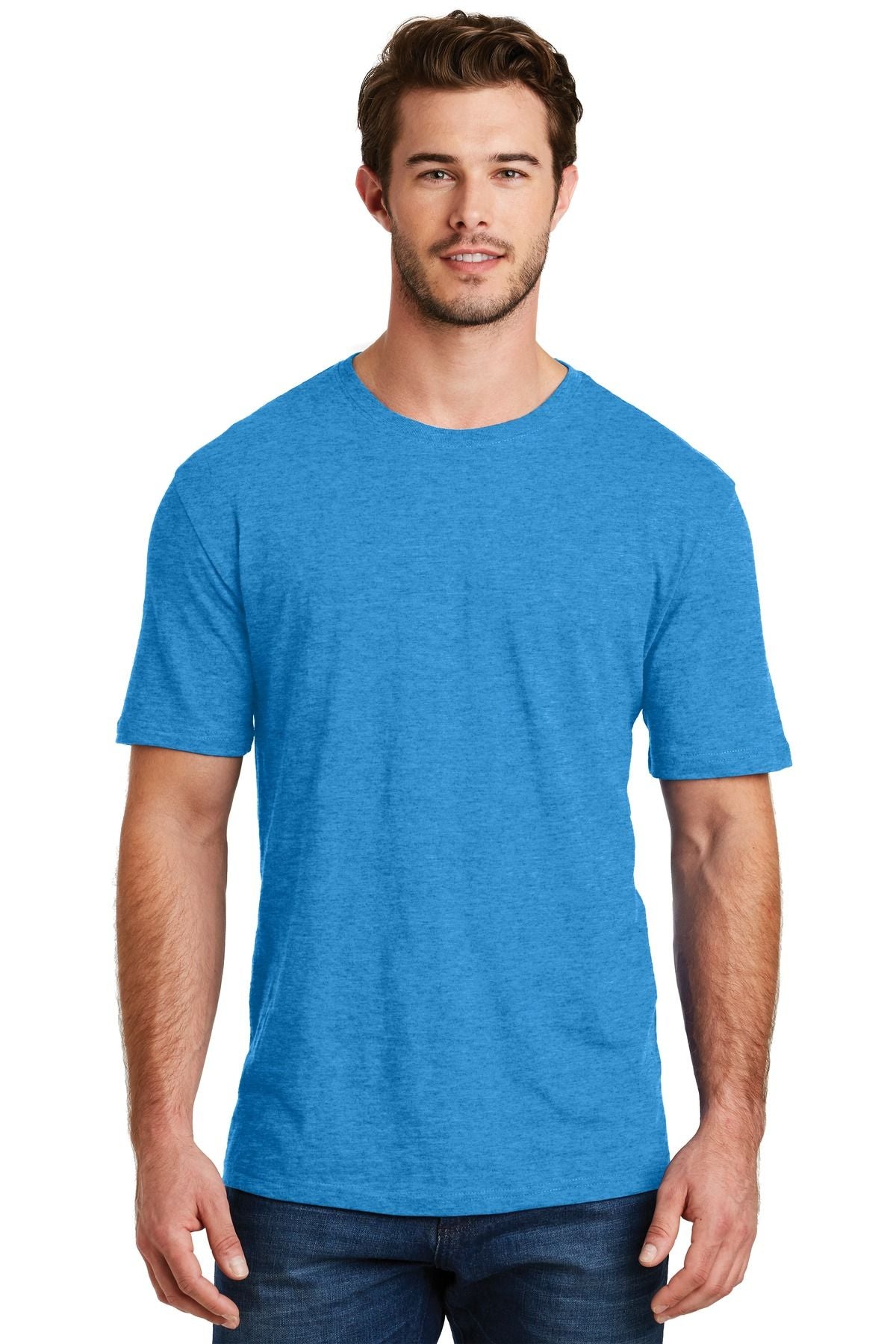 Heathered blue crewneck CVC tee with short sleeves