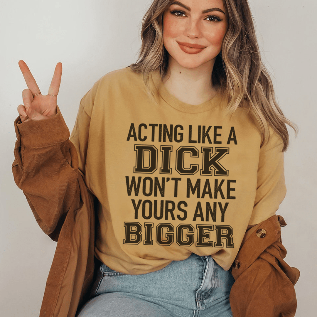 Mustard graphic slogan t-shirt with large black and gold text