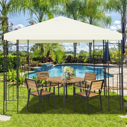 Cream canopy garden gazebo tent with black steel frame and open side panels