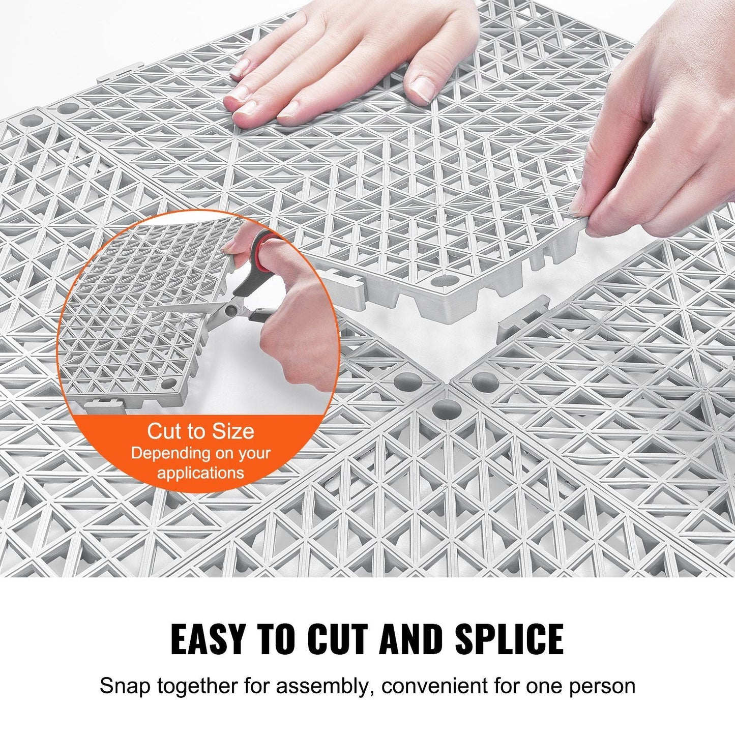 VEVOR Interlocking Tile 50PCS Gray, Drainage Tiles 12" x 12" Splicing, PVC Interlocking Drainage Floor Tiles, Non-Slip Drainage Holes for Restroom, Bathroom, Kitchen, Pool, Wet Areas