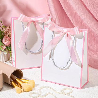 12/24 Pack Paper Gift Bags with Handle 9x7x3.15'' Thank You Gift Bags with Bow Ribbon for Holiday Valentines Wedding Bridal Baby Shower Birthday Party