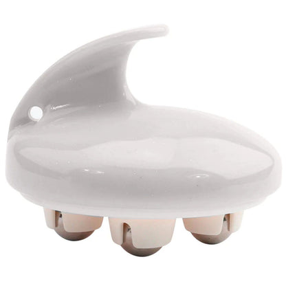 White rolling body massager with rounded disk and short bead-like rollers