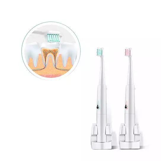 Ultrasonic electric toothbrush set with 2 heads: blue and pink