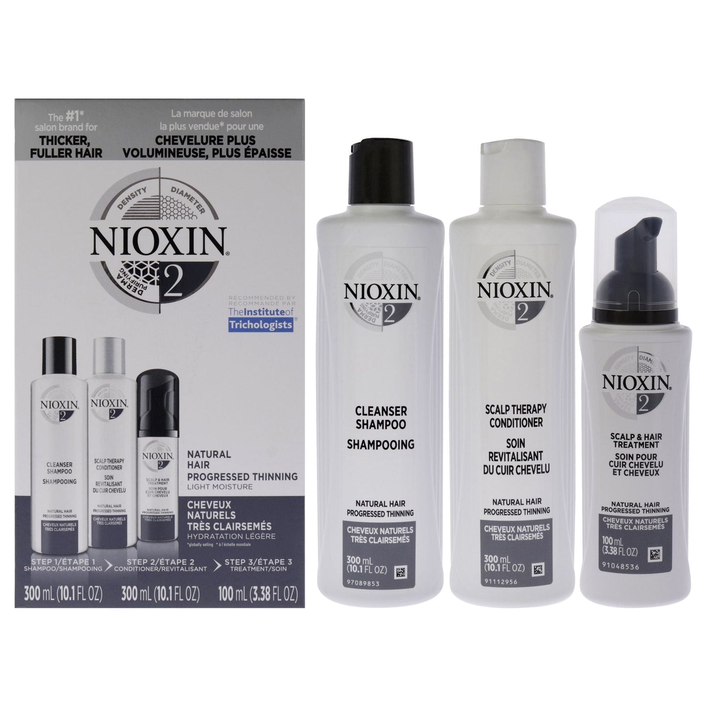 Nioxin System 2 Complete Hair Care Kit for Unisex - Cleanser, Conditioner & Scalp Treatment 3 Piece Set