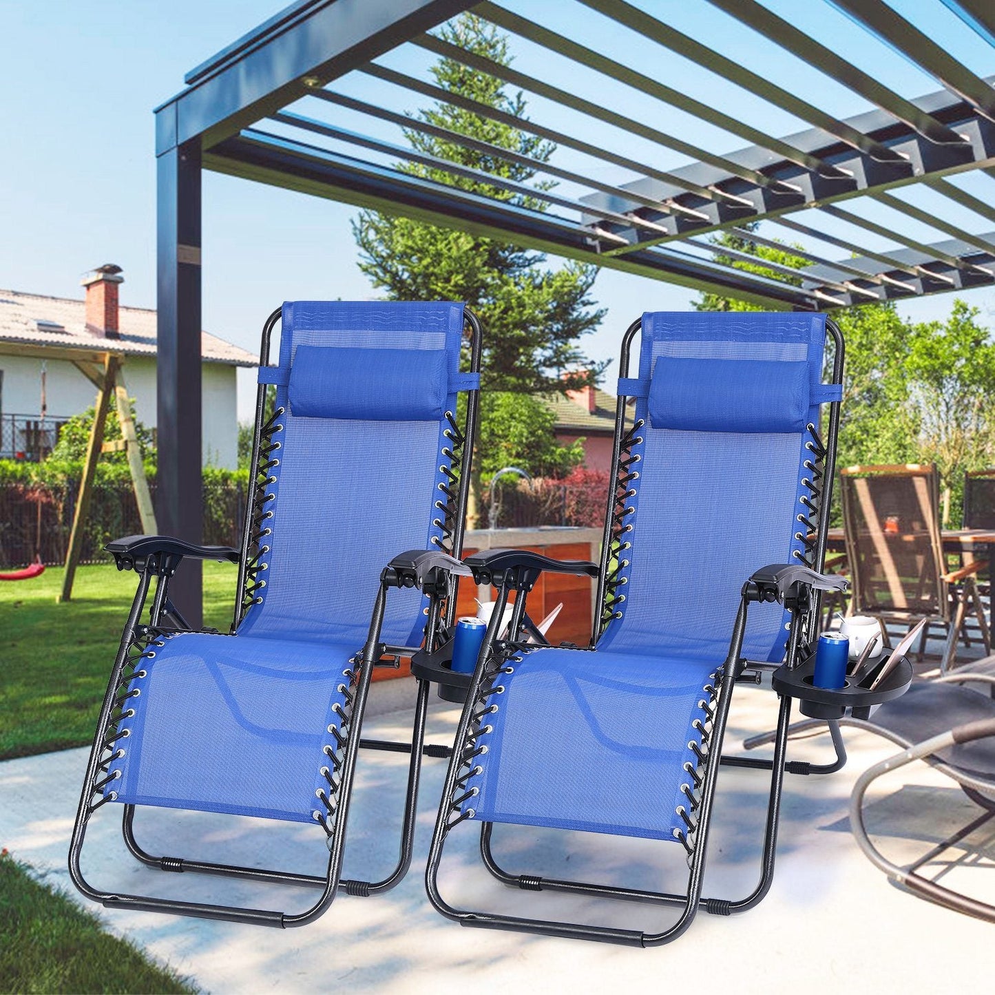 2Packs Zero Gravity Lounge Chair with Dual Side Tray 330lbs Load Foldable Recliner Chair