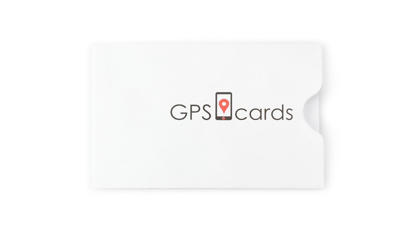 White GPS cards SIM card envelope with GPS cards logo