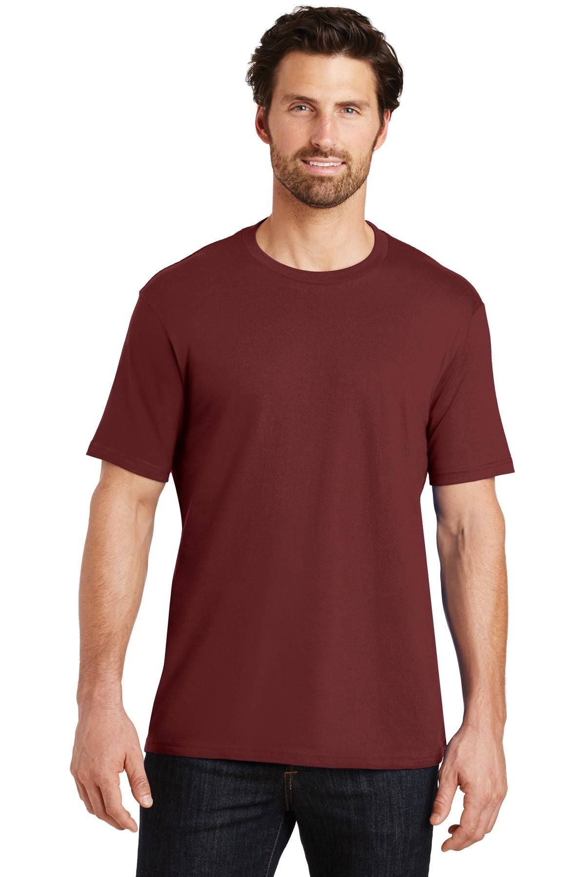 Men's crew neck T-shirt in maroon, short sleeves
