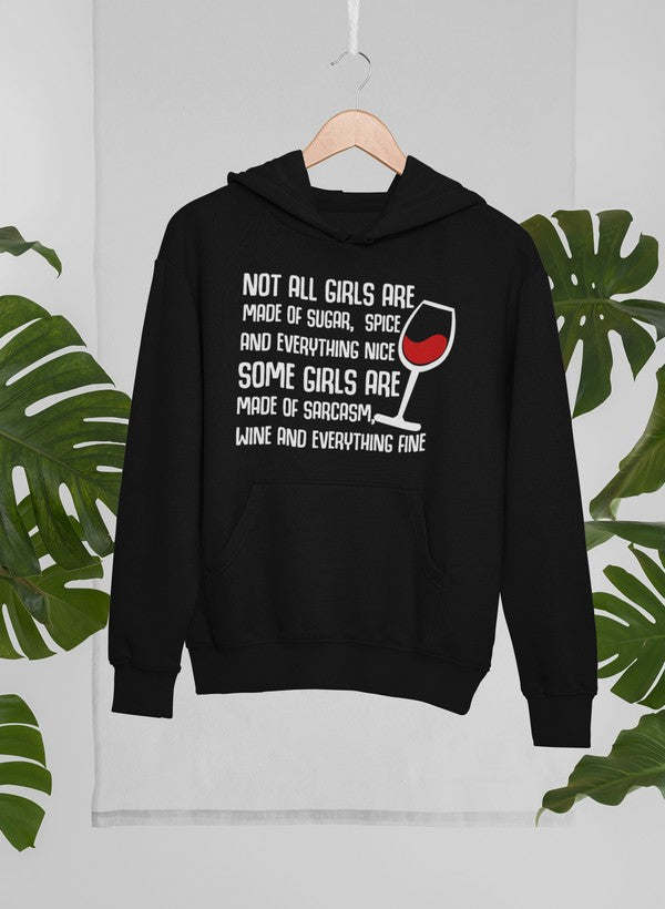 Black pullover hoodie with front slogan print and kangaroo pocket.