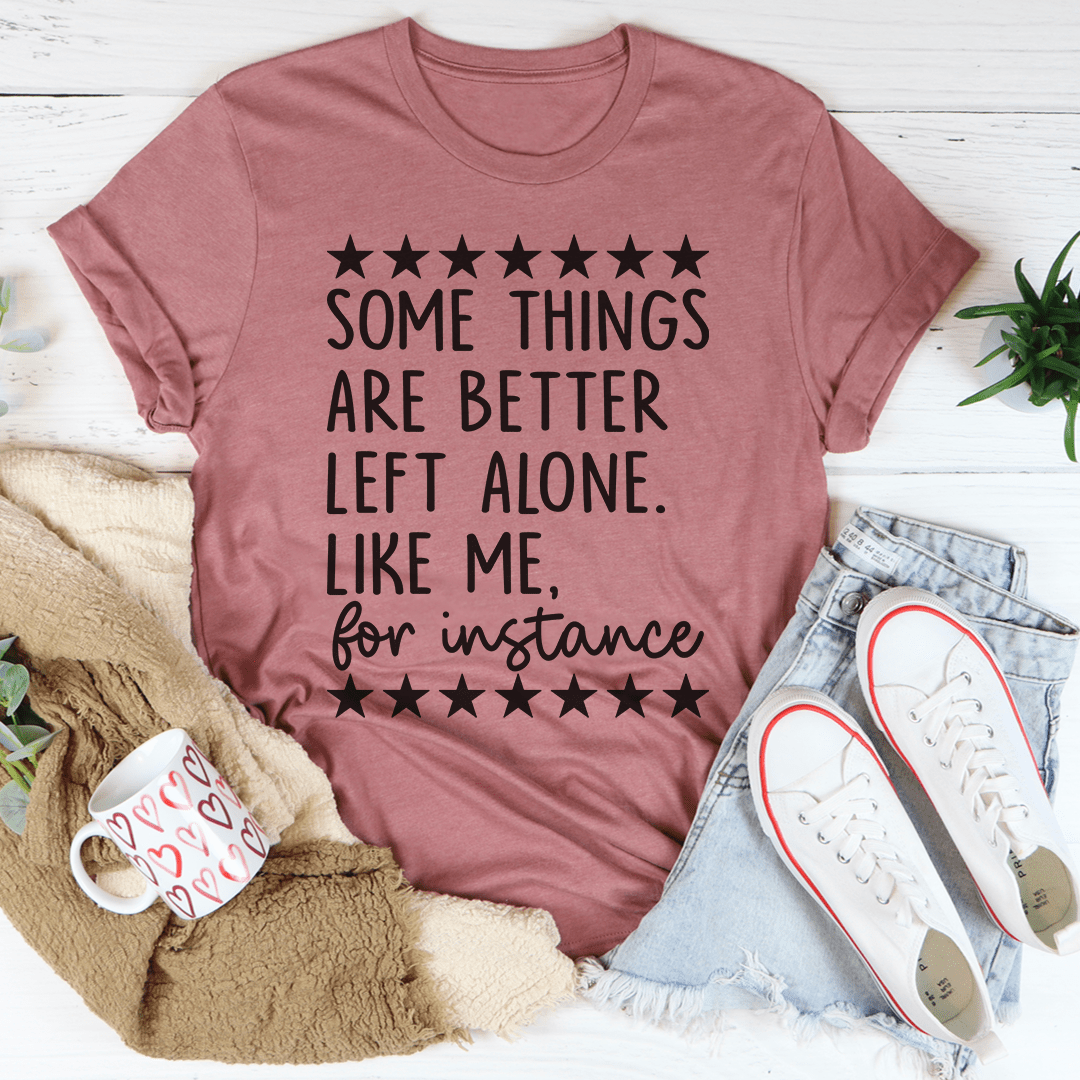 Mauve T-shirt with star row and handwritten-style quote text