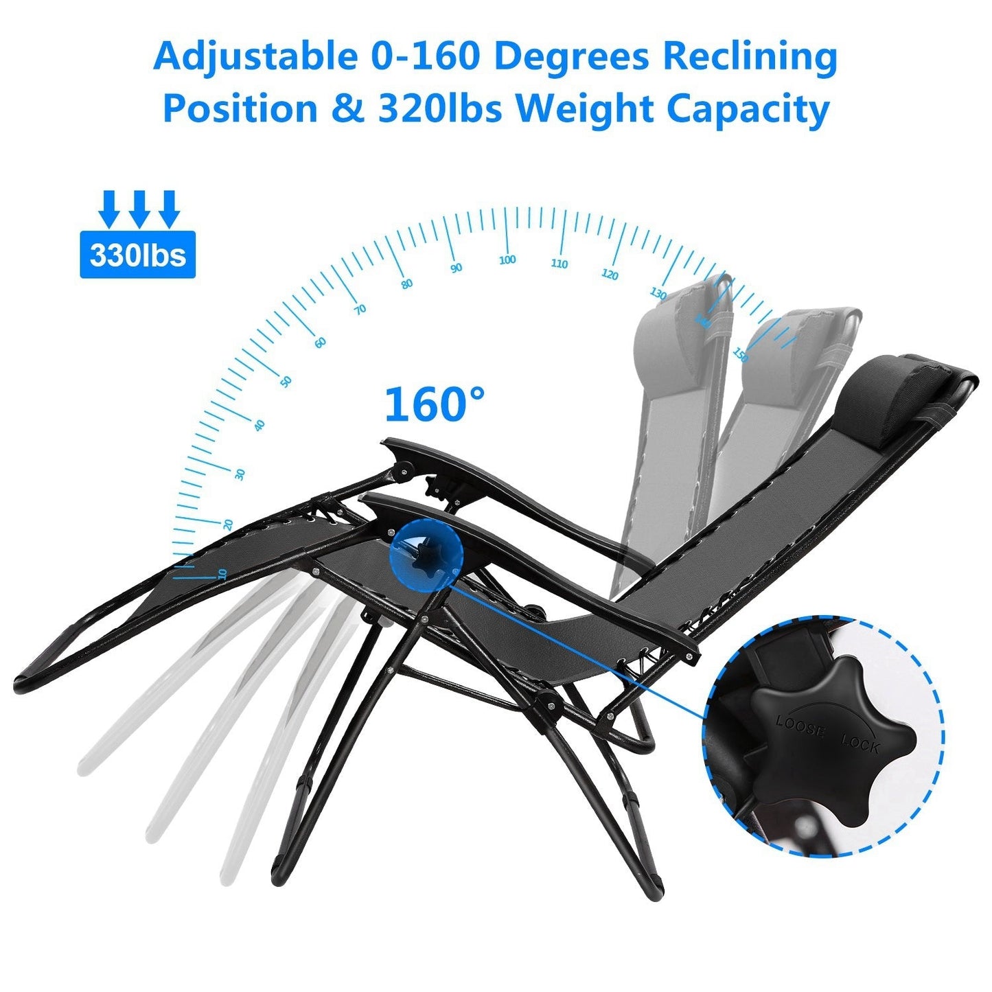 2Packs Zero Gravity Lounge Chair with Dual Side Tray 330lbs Load Foldable Recliner Chair