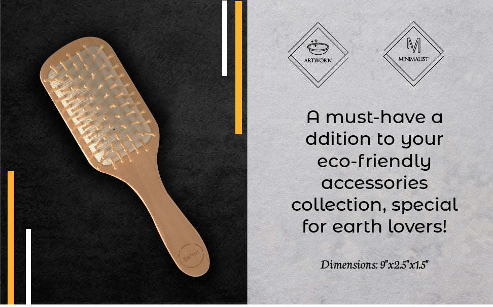 Wooden detangling hair brush with white bristles and ergonomic light wood handle