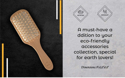 Wooden detangling hair brush with white bristles and ergonomic light wood handle