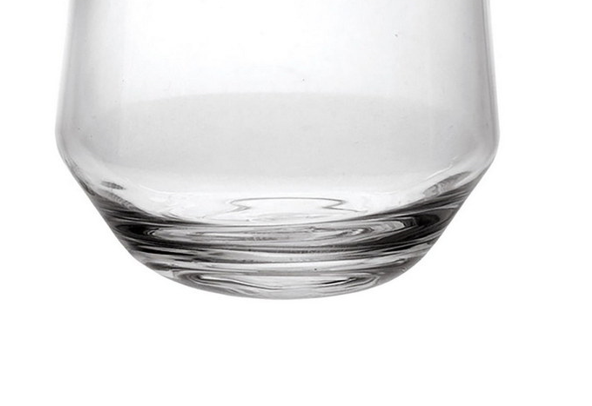 Plastic wine glass base close-up, clear