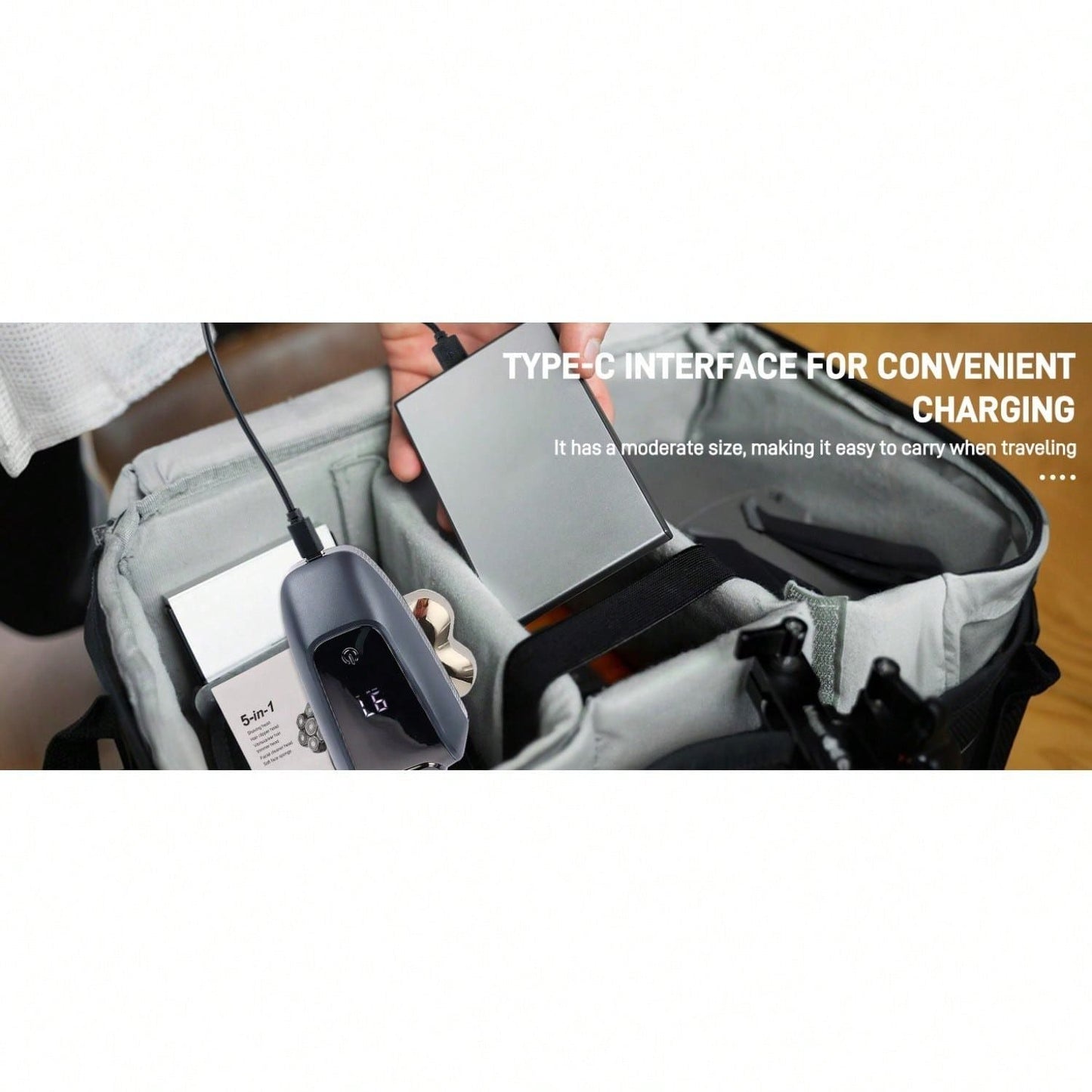 Electric rotary head shaver charging with Type-C cable in a storage case