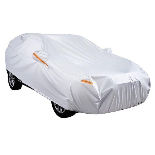 VEVOR car cover with stitched panels and orange zipper accents for SUV