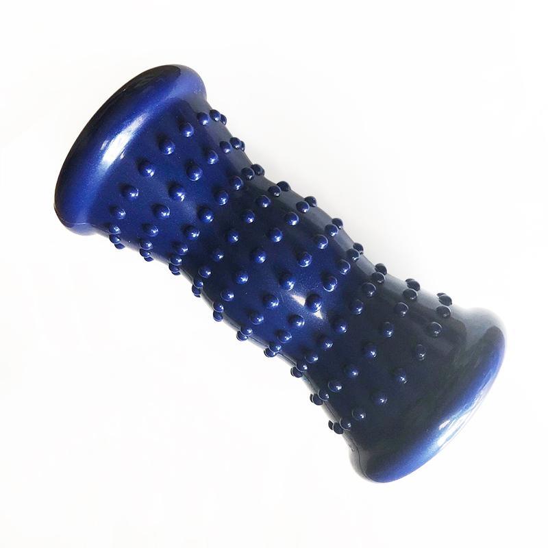 Blue foot massager roller, angled view, with domed massage nubs