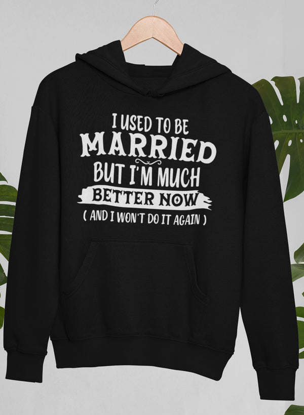 Black hoodie with front graphic text and kangaroo pocket, pullover hooded sweatshirt