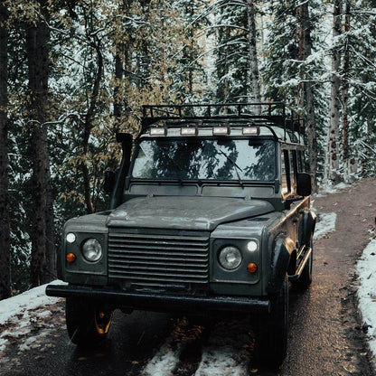 LED light bar mounted on an off-road vehicle roof rack